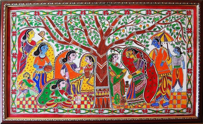 geometrical shapes of 5 figures of madhubani painting